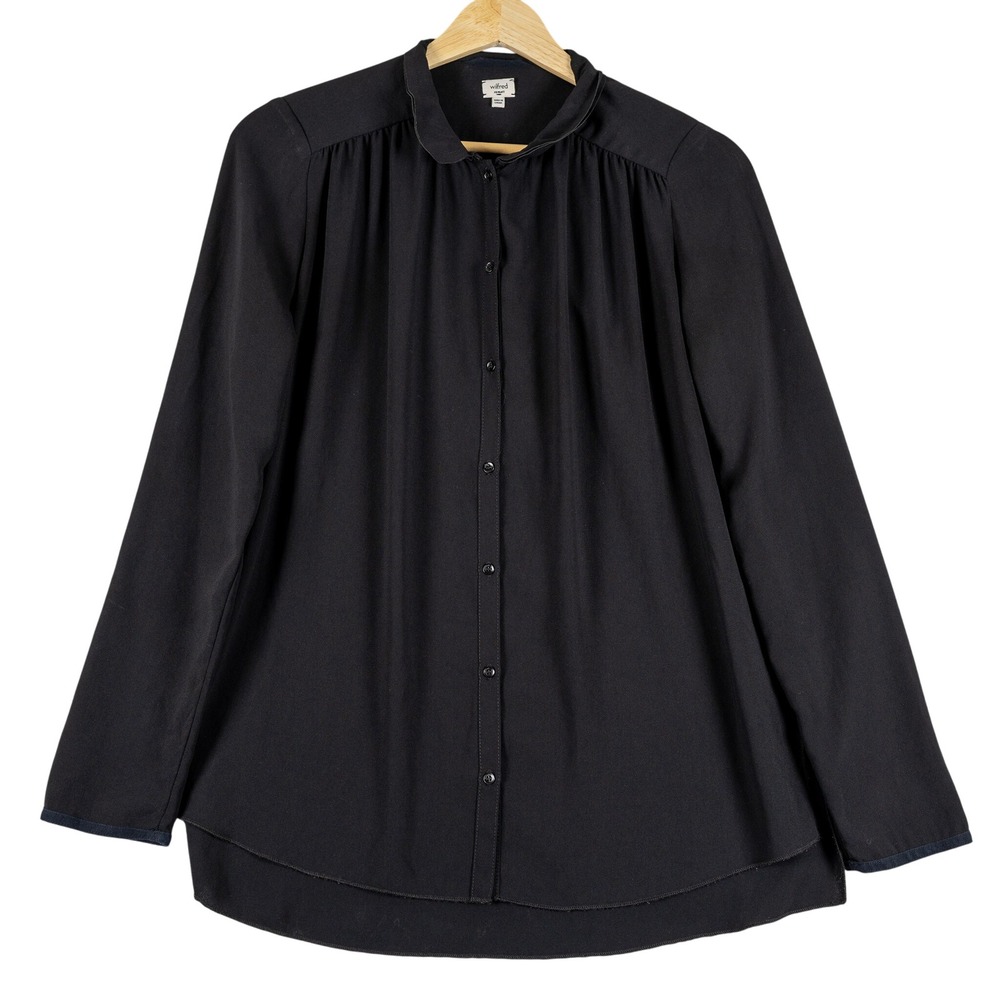 Wilfred Button Up Shirt Blouse Black Long‎ Sleeve Collared Womens XS